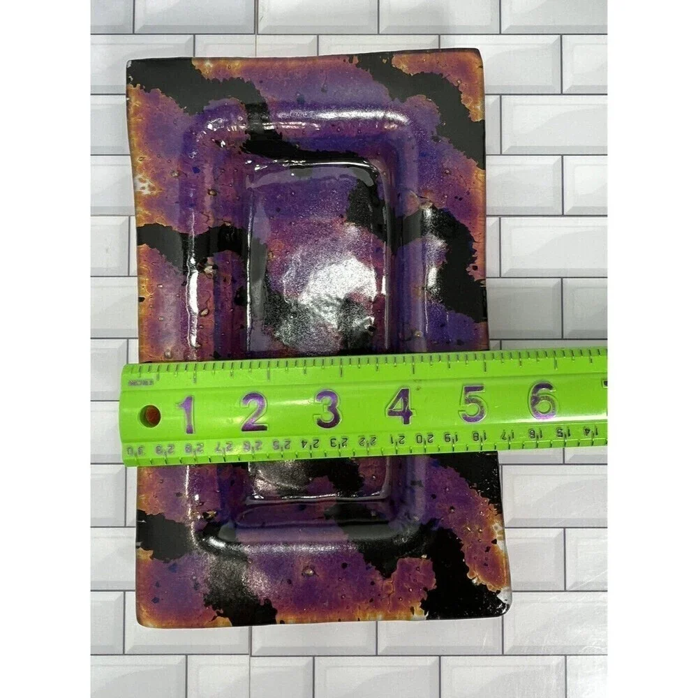Fused Art Glass Medium Multicolored Trinket Tray Dish Artist Signed - Picture 9 of 10